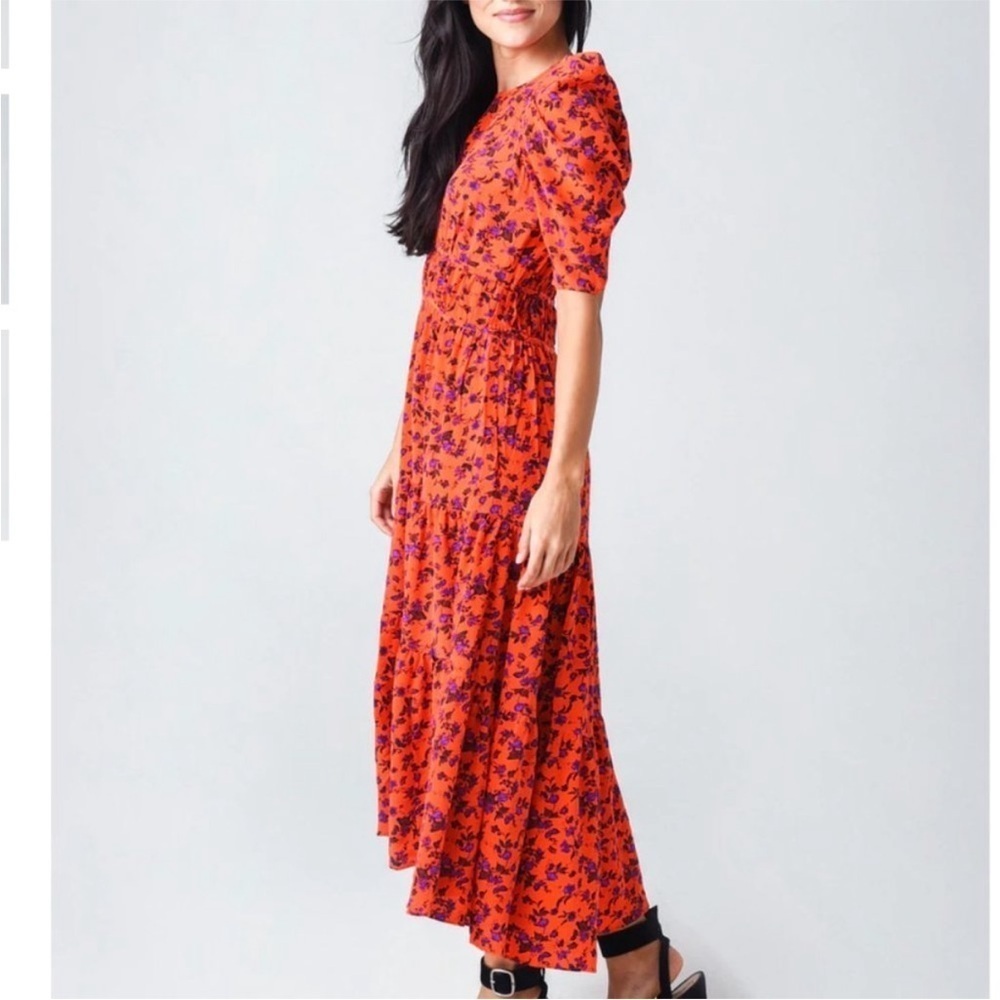Joie Nadeen Floral Silk Puff Sleeve Midi Dress - Picture 2 of 7
